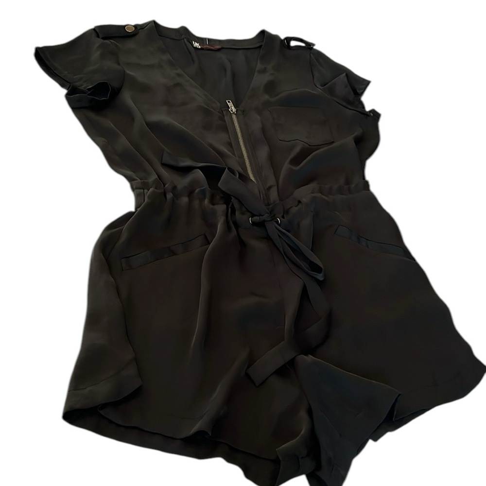 French Connection UK size 8 black dressy romper front zip V- neck - Picture 2 of 14